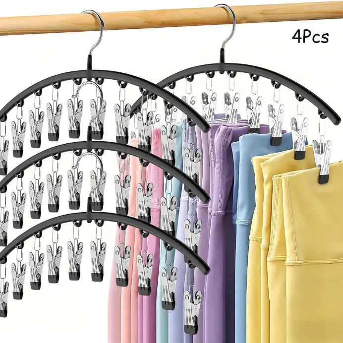 【Appreciation Sale】Multifunctional Metal Legging Hanger 2-Pack - Home Accessory with Smooth Plastic, Rubber-Grip Edges, 10 Clips Holds 20 Leggings, Space-Saving Storage Organization for Dorms, Black