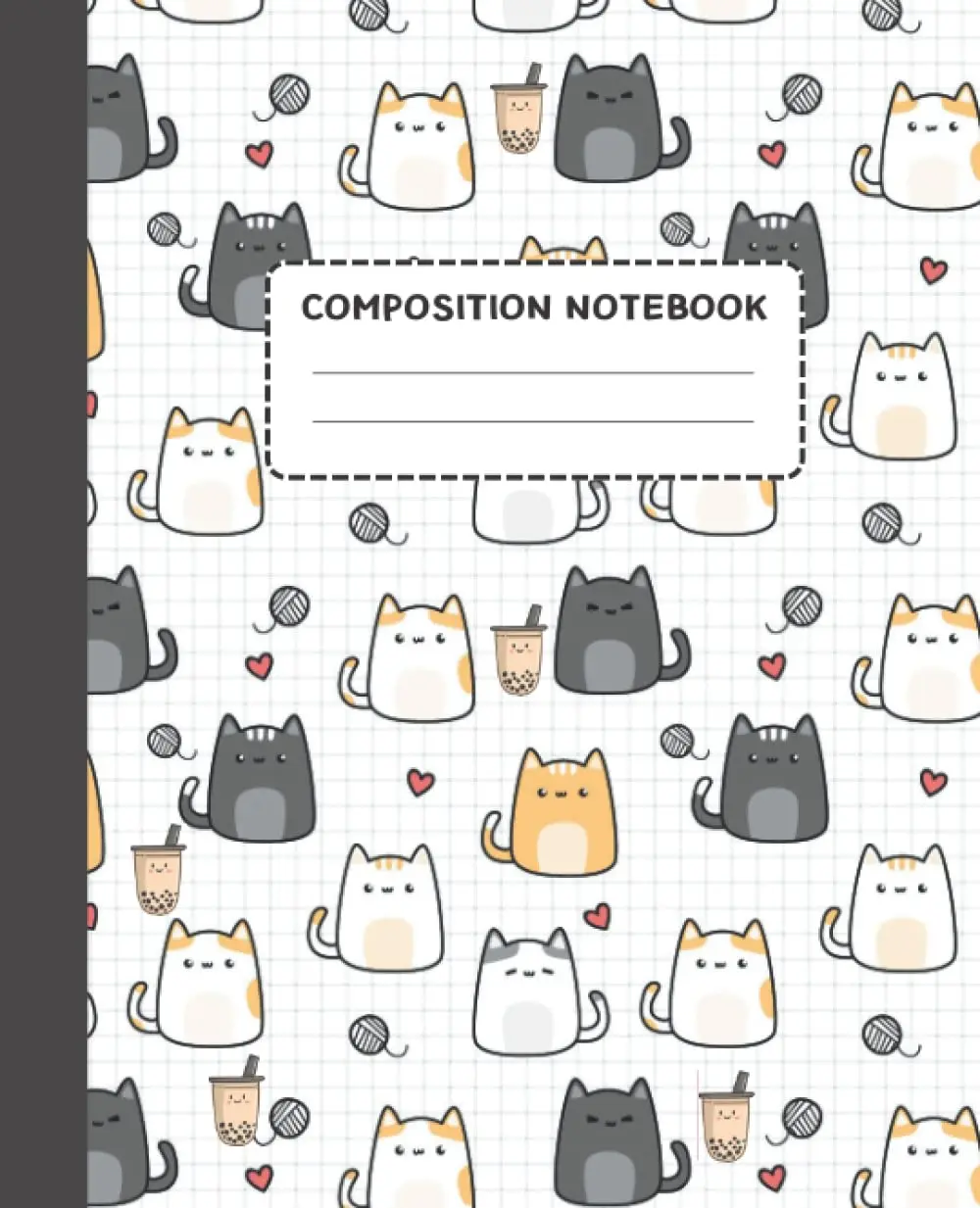 Composition Notebook: Kitten With Boba | College Ruled Notebook | Kawaii Cottagecore Aesthetic Lined Journal for Kids & Teens