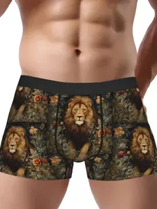 BIIHUDU Lion Print Underwear - Polyester Briefs with Elastic Waistband, Breathable and Comfortable, Suitable for Men, Casual Wear, Novelty Underwear, Comfortable Underwear, Soft Stretch Briefs