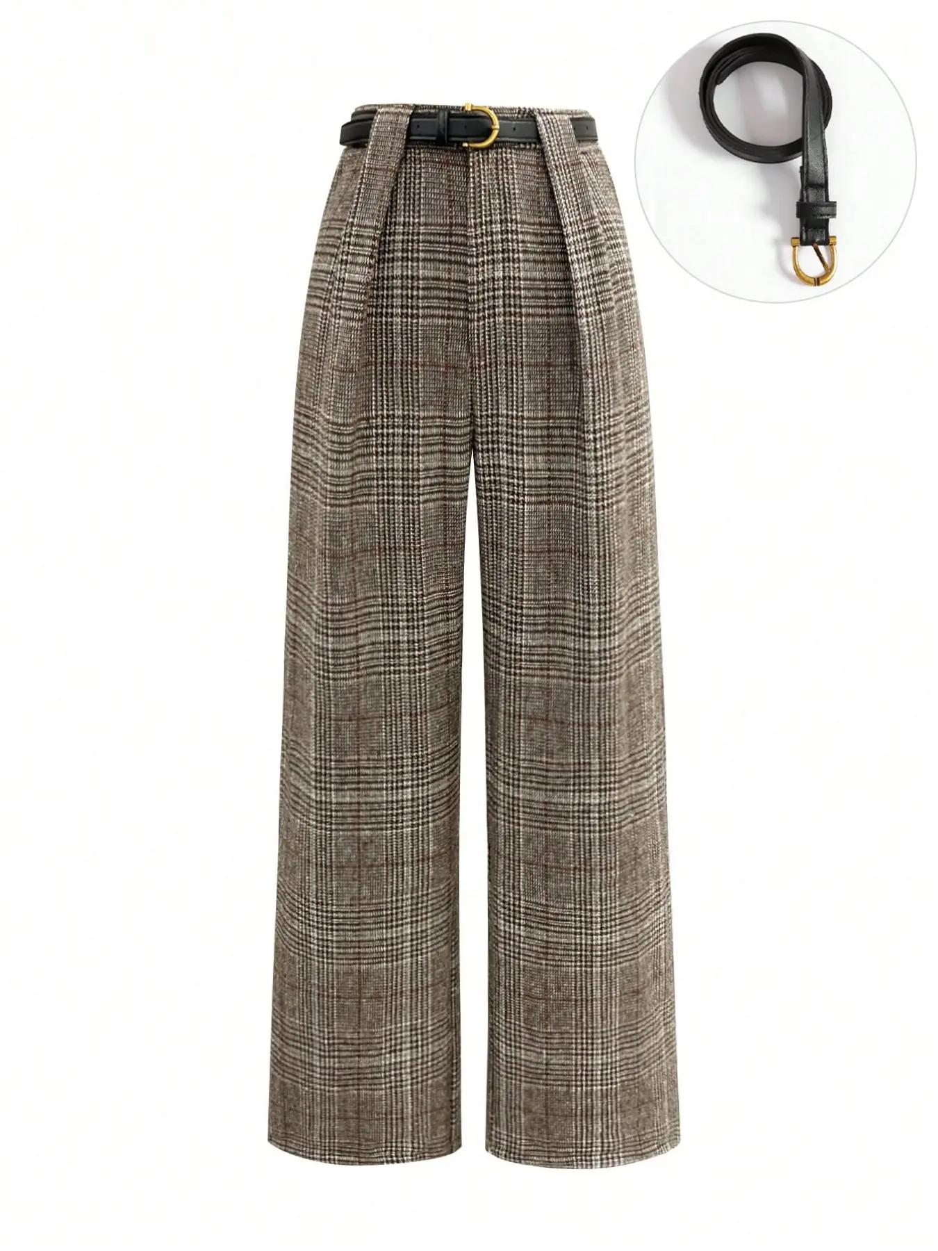 Women's Belted High Waist Plaid Wide Leg Baggy Pants Front Pleat Check Loose Trousers Office Workwear Business Casual Elegant Vintage British Style Dark Academia Preppy Aesthetic Old Money Daily Outfits Spring Bottoms