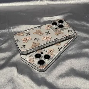 1PC Cute Teddy Bear Bow Transparent Soft Phone Case, compatible with iPhone 17, 16, 15, 14, 13, 12, 11, X, XS, XSMAX, XR, 16E, 7P, 8P, suitable for Christmas, autumn, Halloween, and other occasions, a holiday gift for friends, family, and yourself