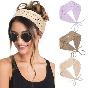 3Pcs/Set Crochet Hippie Hair Bandanas Headbands for Women Boho Floral Headband Knit Hair Bands Floral Head Wrap for Girls