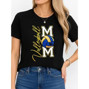 Volleyball Mom Black T-Shirt For Sports Fans Personalized Unisex Women's Top Summer Comfortable Breathable Short Sleeve Tee Suitable For All Outfits Made In Usa