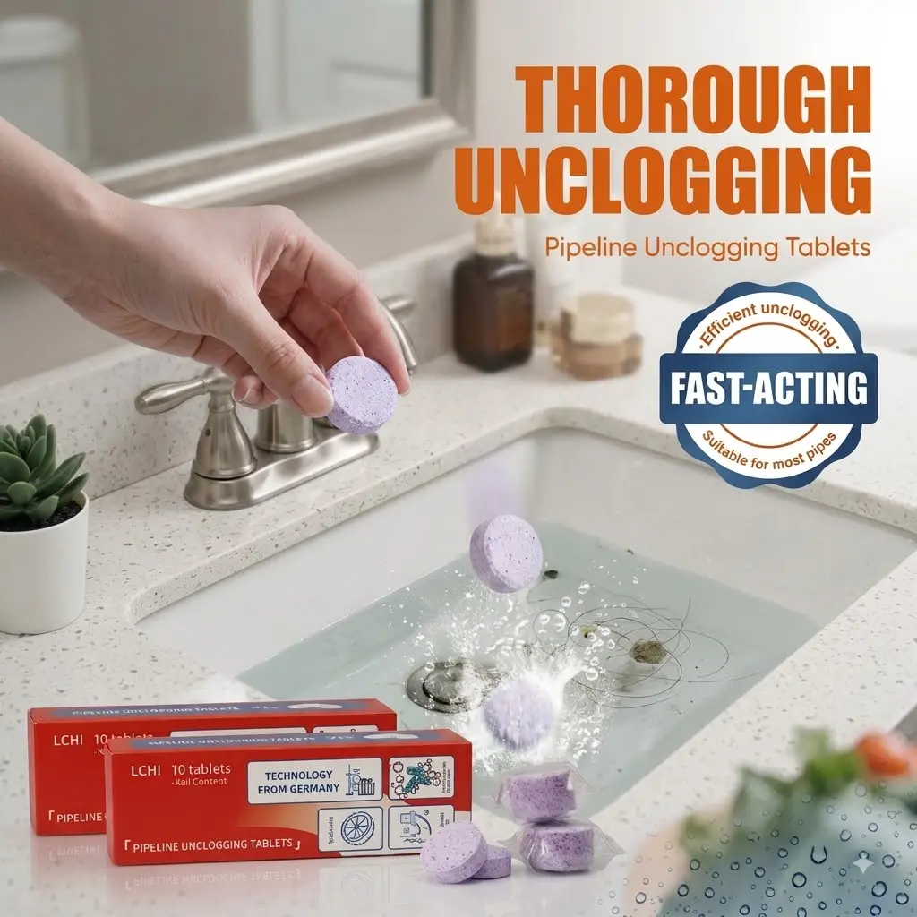 3-Day Limited Free Gifts-Household Hair Dissolving Foam Drain Unclogger, Effervescent Tabs for Bathrooms, Clogged Sinks, Tubs & Septic-Safe Toilets, Removes Hair & Grease Build-Up