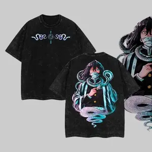 Demon Slayer T-Shirt -Iguro Obanai- Anime Double Printed Vintage Tee Unisex Anime Manga Heavyweight Cotton T-shirt