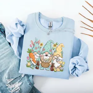 Funny Easter Gnome Sweatshirt, Easter Bunny Gnome Women T-Shirt, Gnome Lover Spring Sweater, Easter Gnome Pullover, Gnome Crewneck Gift