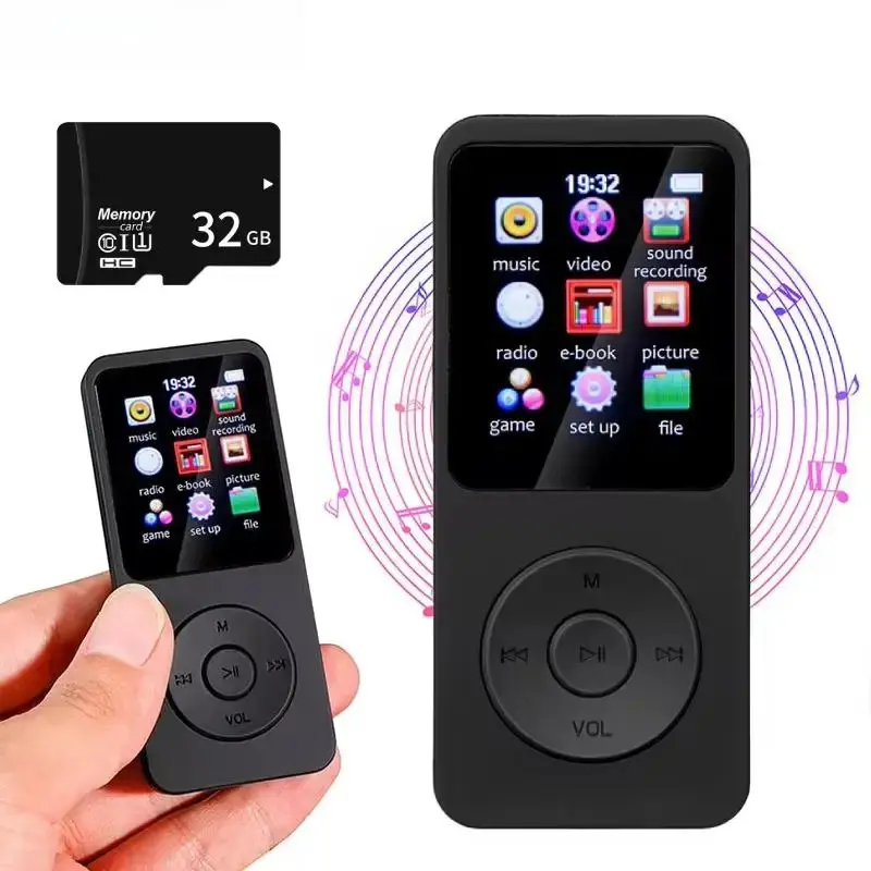 Portable Bluetooth 5.4 MP3-MP4 Player, 1.8 in Audio Device with FM Radio, E-Book, Recording Functions, Chargeable Memory Card Support