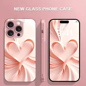 Pink Ribbon Heart 3D Pattern Pink Metallic Paint Trendy Tempered Glass Phone Case for Apple iPhone 17/17Pro/17ProMax/16/16 Pro/16 Plus/16 Pro Max/15/15 Pro/15 Pro Max/14/14 Pro/14 PLUS/14 Pro Max/13/13 Pro/13 Pro Max/13/12/11/XR Fashionable and Elegant Ho