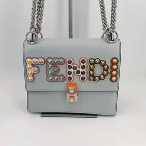 Pre-owned FENDI leather Crossbody Bags Pearl Gray MCL Kan I Small Shoulder Bag