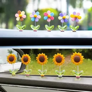 JOYTUTUS Summervibes-5 Pcs Car Center Console Dashboard Ornament,Sunflower Car Dashboard Decor,Creative Shaking Head Flower Car Interior Accessory outdoorfun