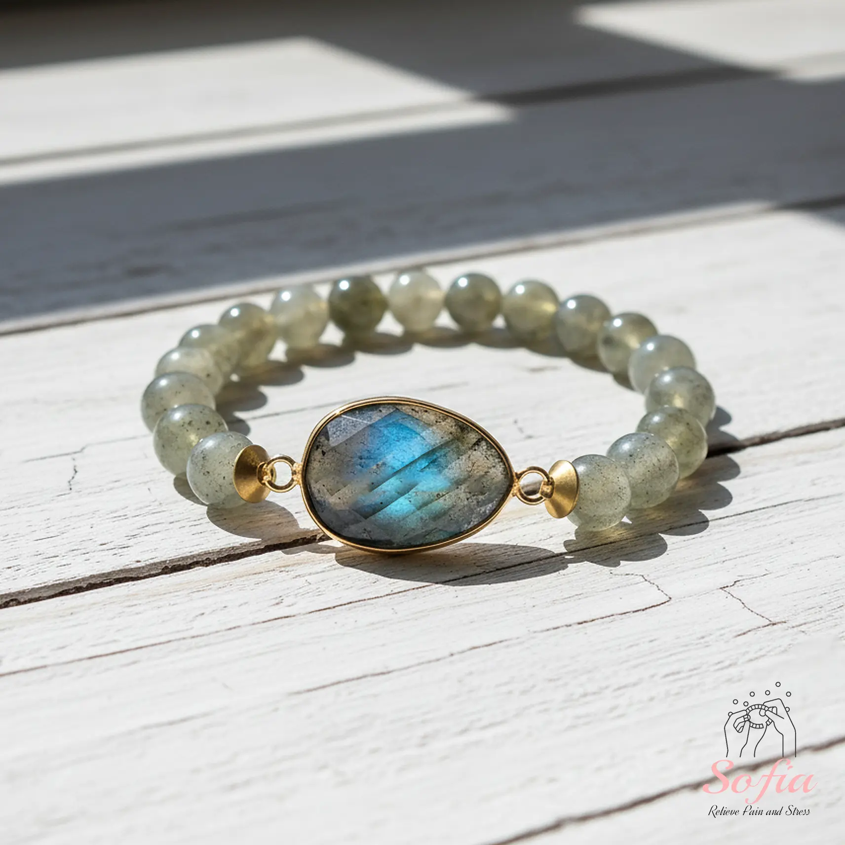 Sofia Unisex Natural Labradorite Stretch Fit Bracelet - Natural Stone Jewelry for Adults, Christmas Gift Sofia Unisex Natural Labradorite Stretch Fit Bracelet - Natural Stone Jewelry for Adults, Christmas Gift