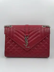 Pre-owned Yves Saint Laurent CAVIAR As Shown YSL Red Quilted Leather Crossbody Bag with Chain Strap and Logo Charm