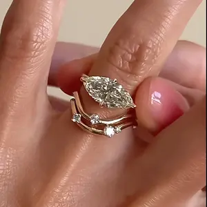 Loveden 2ct Marquise Shaped gold coloRing For Women s925 Silver High Carbon Diamond Ring Three-pieces Set Fashion Charm Jewelry Girls Birthday Gift