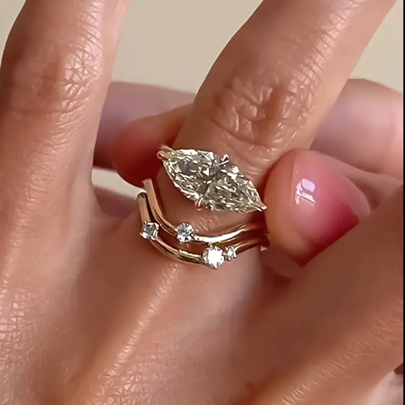 Nartya 2ct Marquise Shaped gold coloRing For Women s925 Silver High Carbon Diamond Ring Three-pieces Set Fashion Charm Jewelry Girls Birthday Gift