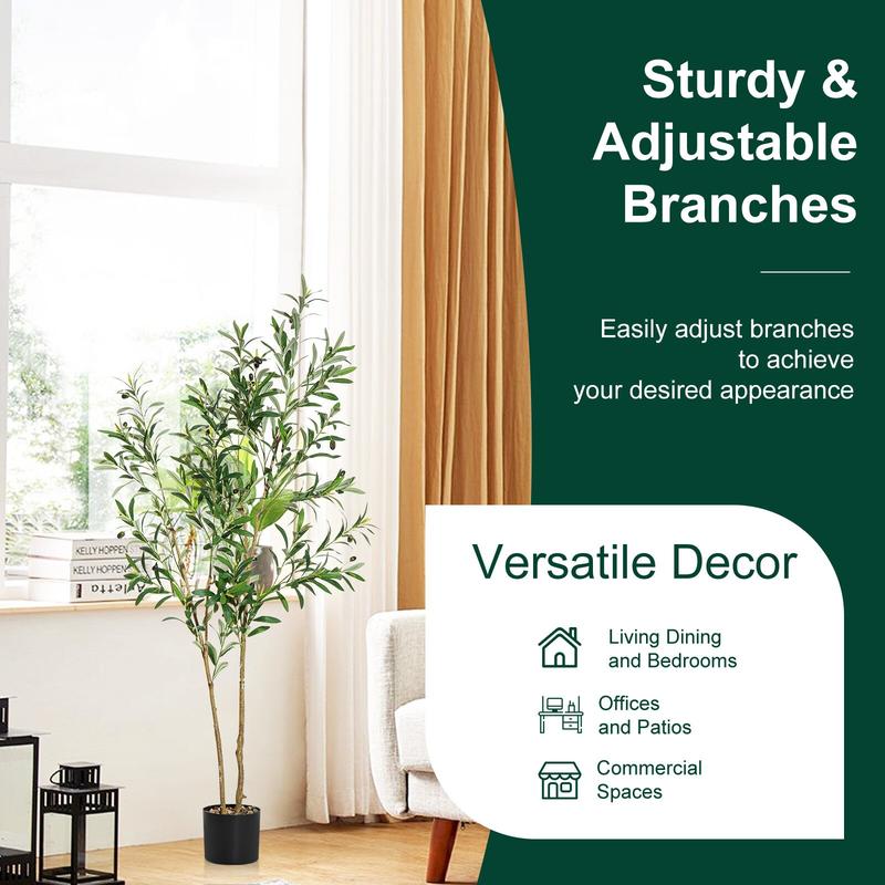 Valentine's Day Gift | DLDA 2-Piece 4Ft Faux Olive Tree with Lifelike Silk Leaves & Real-Wood Trunk for Home Office Decor Artificial Plants Decorative Fake Indoor Plants
