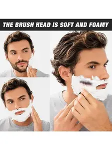 Men Shaving Brush 2 Pack – Synthetic Hair Wet Shave Brush for Cream & Soap, Wooden Handle Grooming Tool for Beard & Face Shaving
