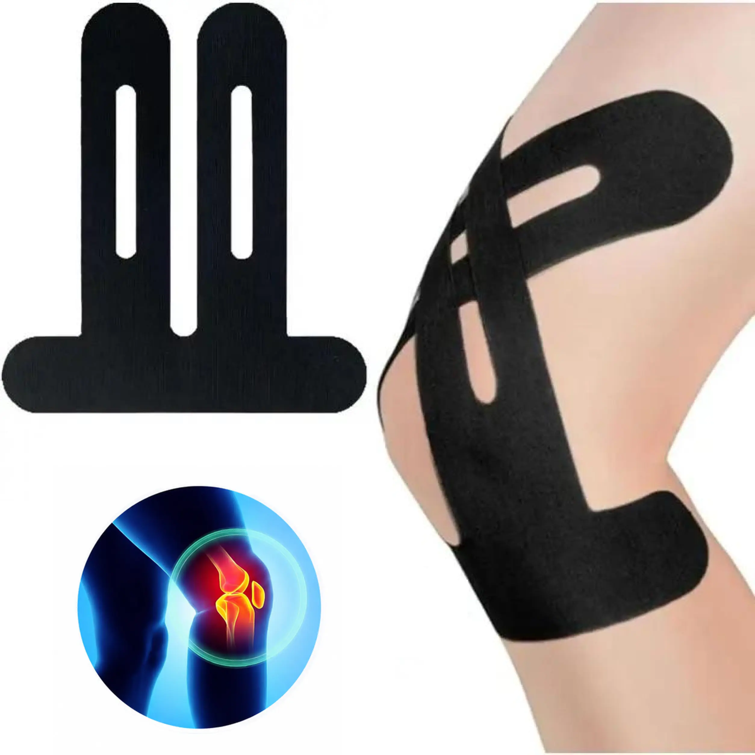 Precut Kinesiotape Sports Tapes for Knees, 20 Pcs Stabilizing Support - Pain Relief, Waterproof Elastic Breathable Hypoallergenic Latex-Free Professional Cotton Athletic Tape, Stabilizing Sports Tapes