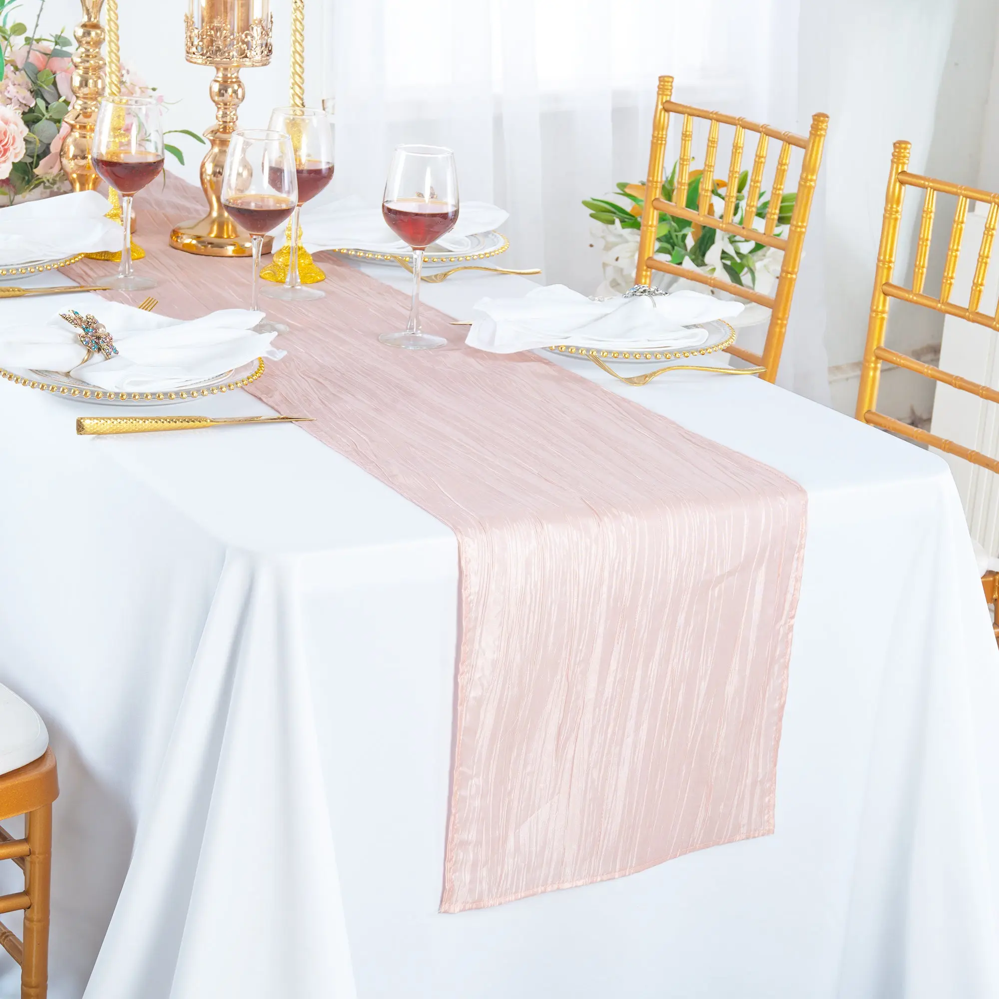 13"x108" Accordion Crinkle Taffeta Table Runner - Blush Pink/Rose Gold (1pc)