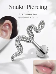 Snake Design G23 Titanium Body Jewelry Set, 3pcs Lip Ring Mouth Ring Tongue Piercing Nose Stud Nose Piercing Accessory Tragus Earring Vertical Helix Jewelry, Hypoallergenic for Sensitive Skin