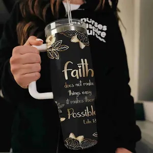 Faith Bible Verse - 40oz large capacity car water bottles with lid and handle, 304 stainless steel insulated tumbler, suitable for car, office, travel, Faith gifts, Christian Gift