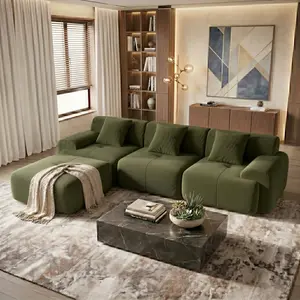Eyisean 113" Corduroy Modular Sectional Couch, Modern L-Shaped Upholstered Deep Seat Sofa with Wide Armrest & Ottoman, Comfy Boneless Cloud Couch with Removable Pillow Cover for Living Room, Apartment, No Assembly Required