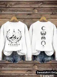Women's Casual Velaris Moon Stars Valley Print Pullover Sweater, Soft Long Sleeve Round Neck Knit Sweatshirt, All Seasons Wear