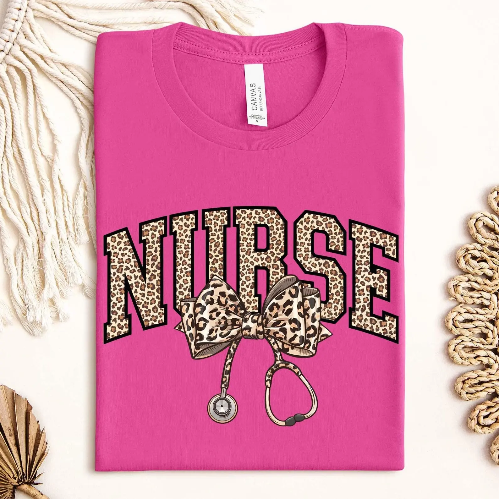 Women's Leopard Print Nurse Stethoscope Sweatshirt - Cheetah Print Varsity Top, Personalized Gift for Healthcare Workers, Sweatshirts