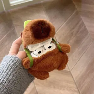 Cute Capybara Earphone Bag for Airpods 1/2/3/4/Pro/Pro2 Cartoon Keychain Plush Bluetooth Earbuds Case Headset Box Valentine's Day Gift