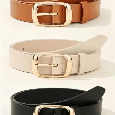 【Black Friday】3-Piece Women's PU Leather Belt Set with Minimalist Rectangular Buckles, Modern Versatile Waist Belts for Casual Dresses and Jeans