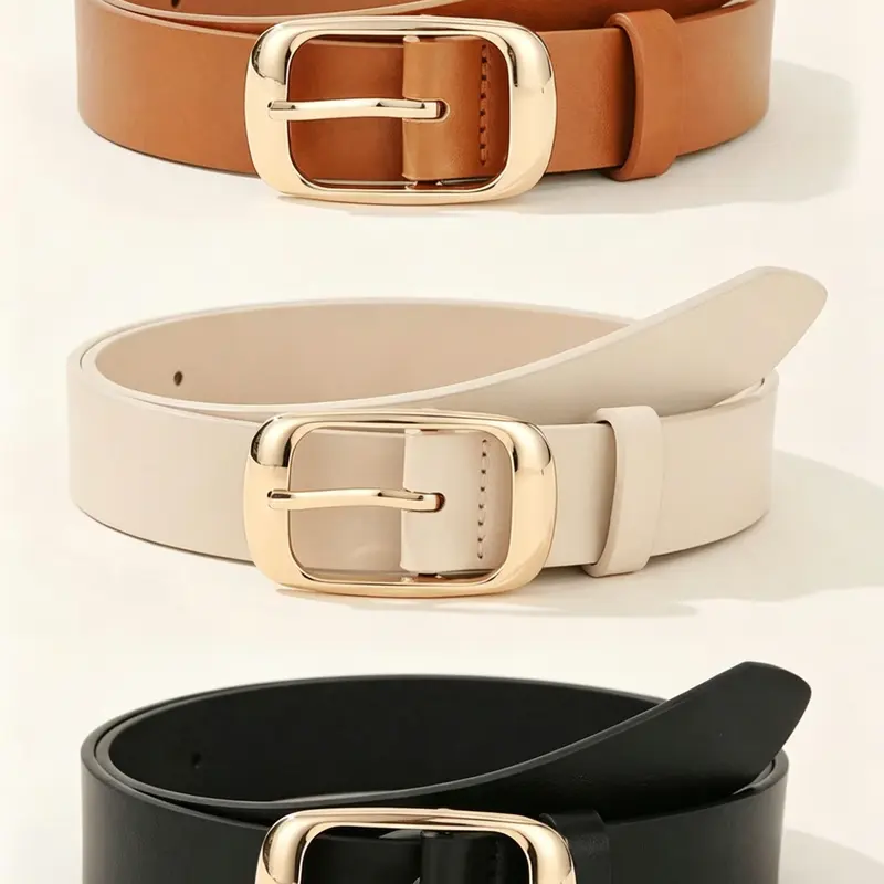 【Black Friday】3-Piece Women's PU Leather Belt Set with Minimalist Rectangular Buckles, Modern Versatile Waist Belts for Casual Dresses and Jeans