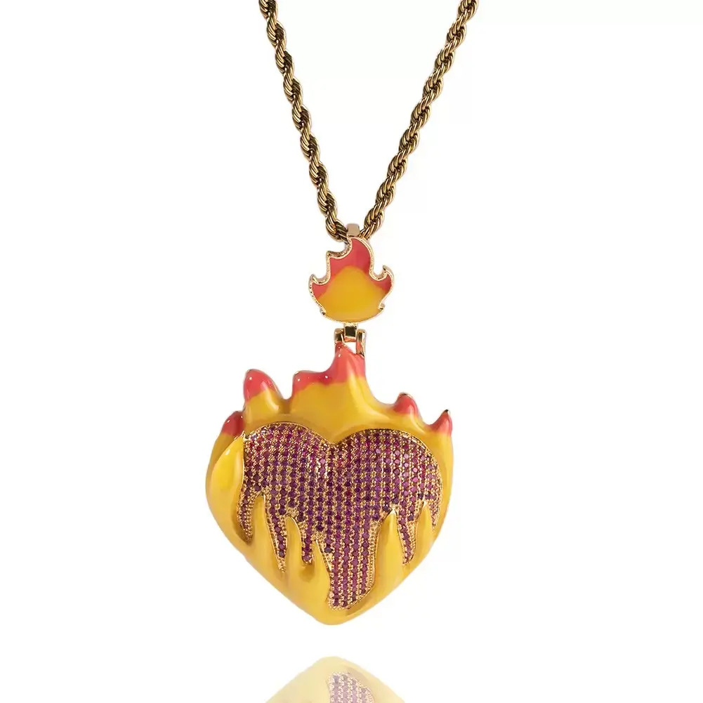 M2-5183 Unisex Dual Tone Drip Heart Flame Charm - Bling Pendant, Metal Coating Accessory, Bold Vintage Streetwear Statement Piece, Unique Addition for Party Matching