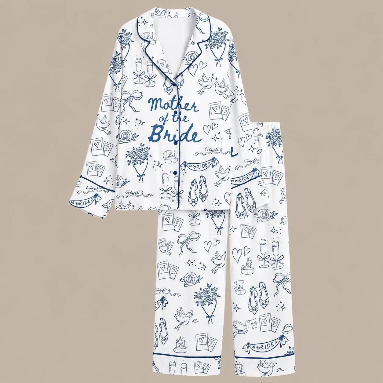 Mother Of The Bride Satin Pajama Set, Wedding Party Loungewear Short Long Sleeve
