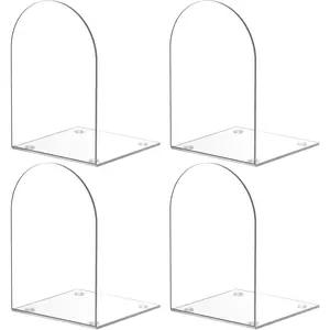 4 Pieces Clear Acrylic Bookends, Transparent Book Stopper for Shelves and Desktop, Book Organizer to Hold Books for Home Office Supplies