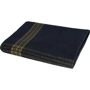 Navy Blue/Gold Striped Wool Blanket