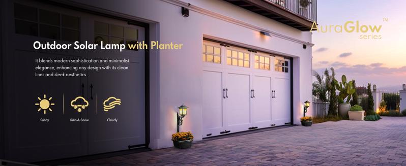 Hoodink Solar Post Light With Planter, Room Decor For Easter Wedding Decorations, Black Post Light, 2 In 1 Outdoor Solar Post Light For Porch Front Door Patio Roadside Decoration