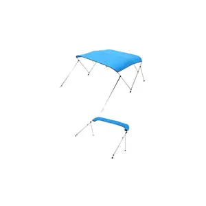 VEVOR 3 Bow Boat Bimini Tops, 600D Polyester Canopy with Aluminum Alloy Frame, Waterproof Sun Shade Boat Awning Canopy with Storage Bag, 2 Support Poles, 4 Straps, 72Lx(85-90)Wx46H, Pacific Blue