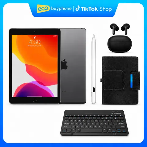 Refurbished Apple iPad 7th Gen （Cellular+WiFi）- Acceptable Condition with Case，Wireless Earbuds，iPad Case+Bluetooth Keyboard，Styus pen with 1 Year Warranty