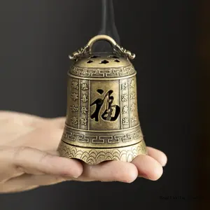 Buddha Bell & Ridge Alloy Incense Burner — Compact Indoor Aromatherapy Stove for Agarwood & Sandalwood — Small "Auspicious Cloud" Coil Incense Holder — Traditional Chinese Style Burner