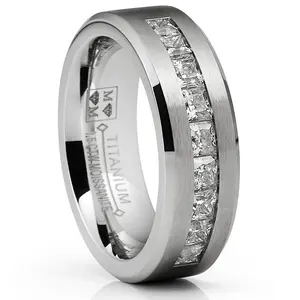 Mens 1.5 Carats Moissanite Wedding Band Engagement Ring 9 large Princess-Cut 8MM