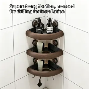Suction-Cup Corner Shower Shelf — Rustproof Corner Shower Caddy (No Drilling Required) — Large Suction Shower Organizer with Towel Bar and Hooks — Detachable Bathroom Storage Rack. outdoorfun