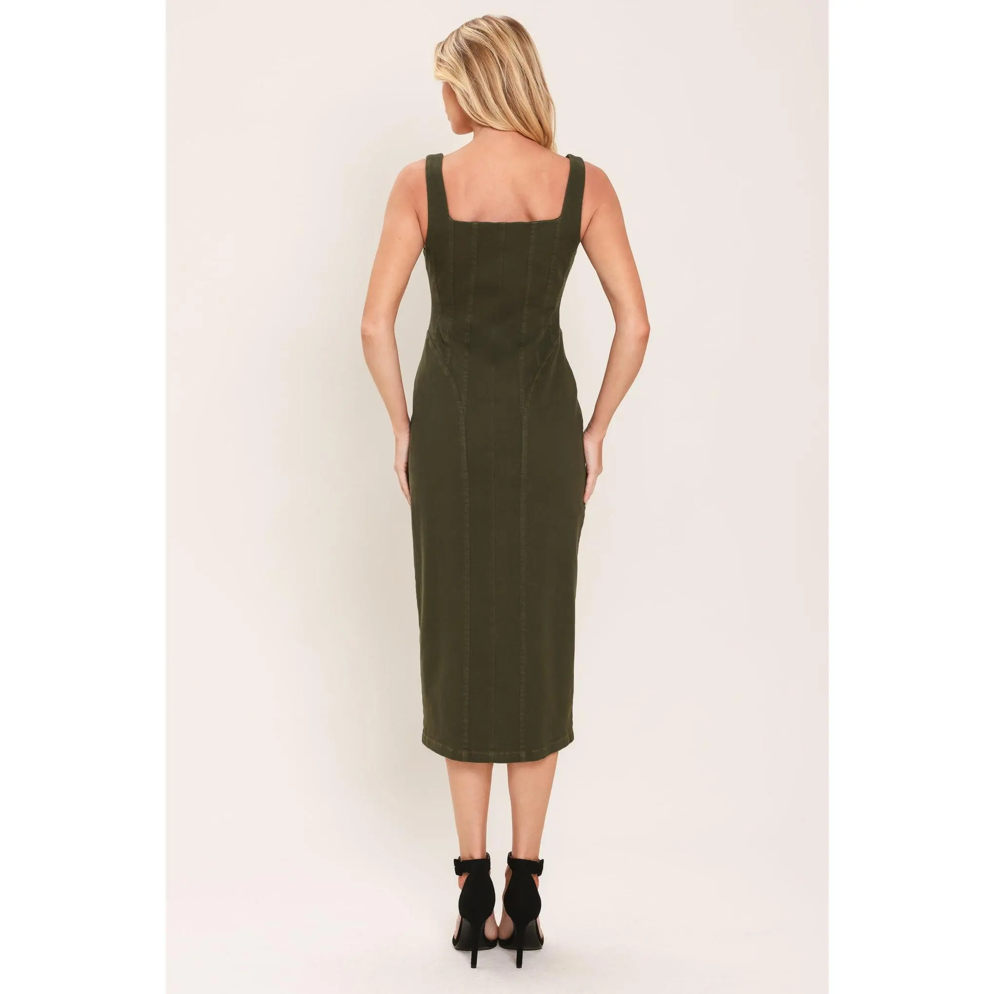 MODERN CARGO CHIC WOVEN TWILL MIDI DRESS