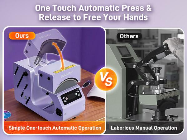 Auto Hat Heat Press Machine, Automatic Open/Release, 4 Memory Modes, Precise Temp/Timer Control, 6.54"x3.84"Curved Heat Plate, Hat Stretcher, for Caps, Sublimation, Vinyl, Heat Transfer