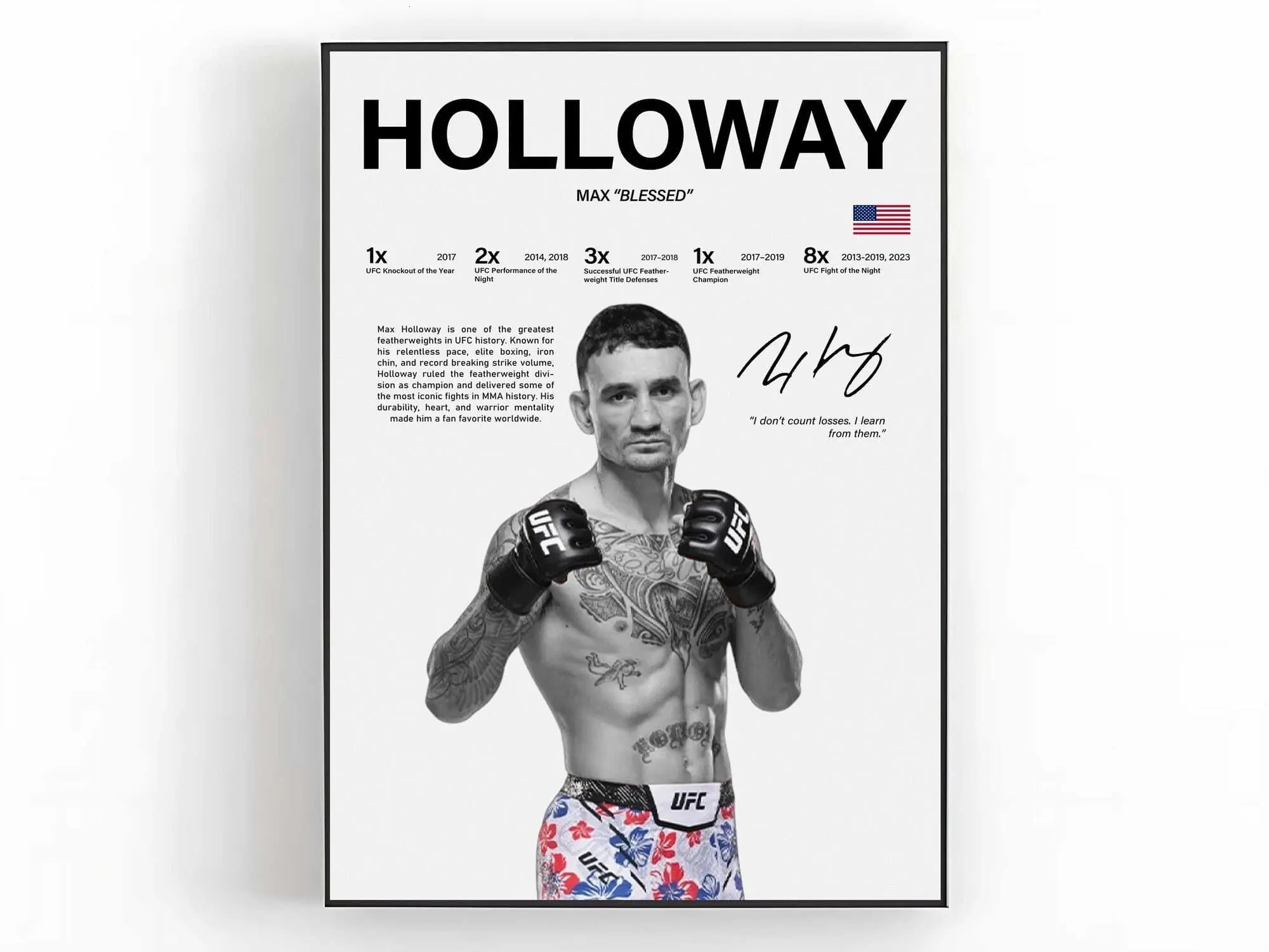 Max Holloway Poster UFC Wall Art MMA Print Sports Room Decor Fight Fan Gift ( Unframed - Print Only )