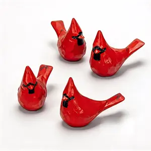 twinbling Cardinal Figurines 4Pcs, Red Bird Statues Memorial Gift for Loss of Loved One, Christmas Cardinal Ornaments for Shelf, Desk or Mantle, Realistic Solid Resin Birds for Home Decor