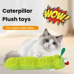 Mossy Caterpillar Plush Pillow Cat Toy Kittens, Self-Entertainment Stress Relief, Bite Resistant Interactive Plaything, Pet Supplies