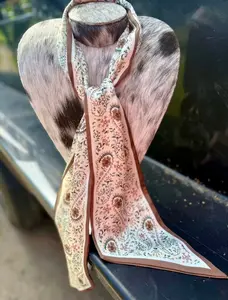 Western Paisley Twilly Scarf – Blush & Brown Cowgirl Hair Scarf | Snaffle Bit Purse Wrap Accessory