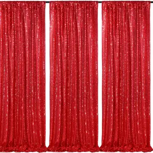 Sparkly Sequin Backdrop Curtains 4 Pcs 2ftx8ft Red Birthday Party Backdrop Sequence Sequin Drapes Fabric Christmas Decorations