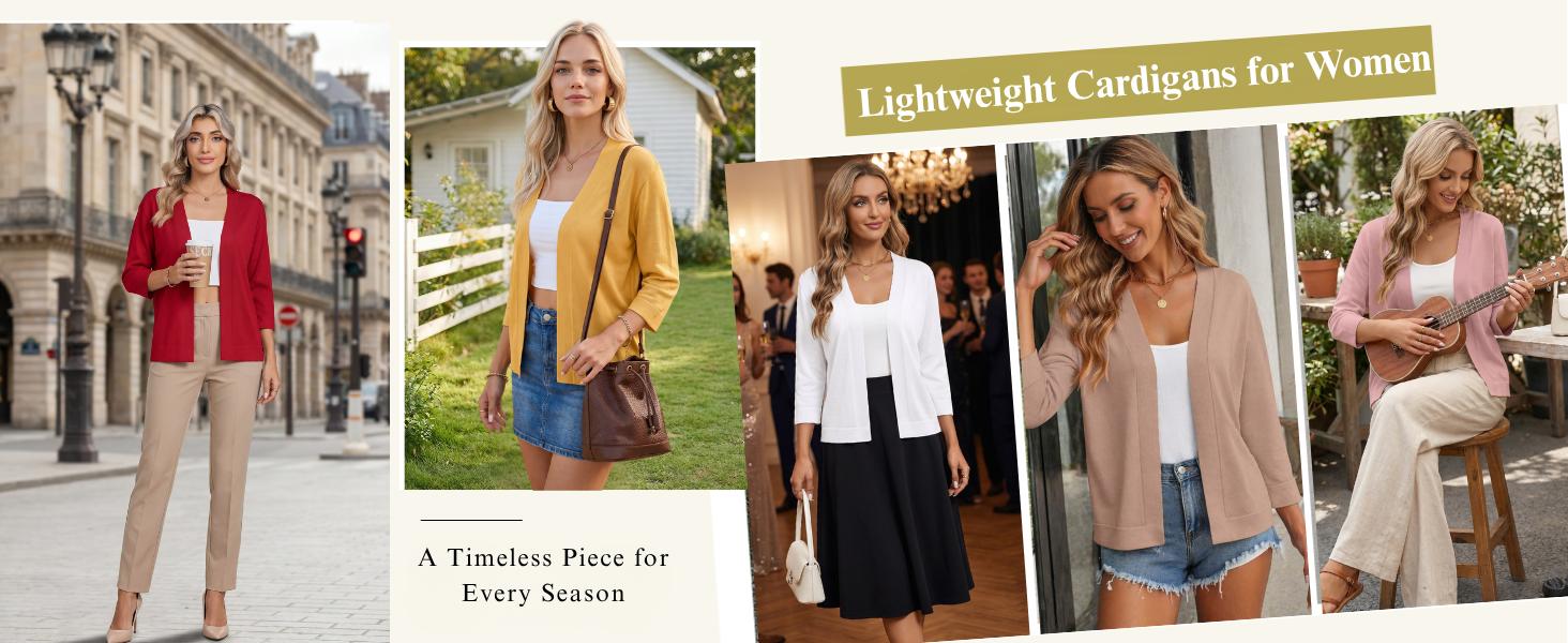 Women's 3/4 Sleeve Open Front Cropped Knit Cardigan Sweater Casual Bolero Shrugs for Dresses Summer Outfits Minimalist 2026 lightweight Breathable Clothes for Casual Office Summer Layering Cover Up Women's Tops