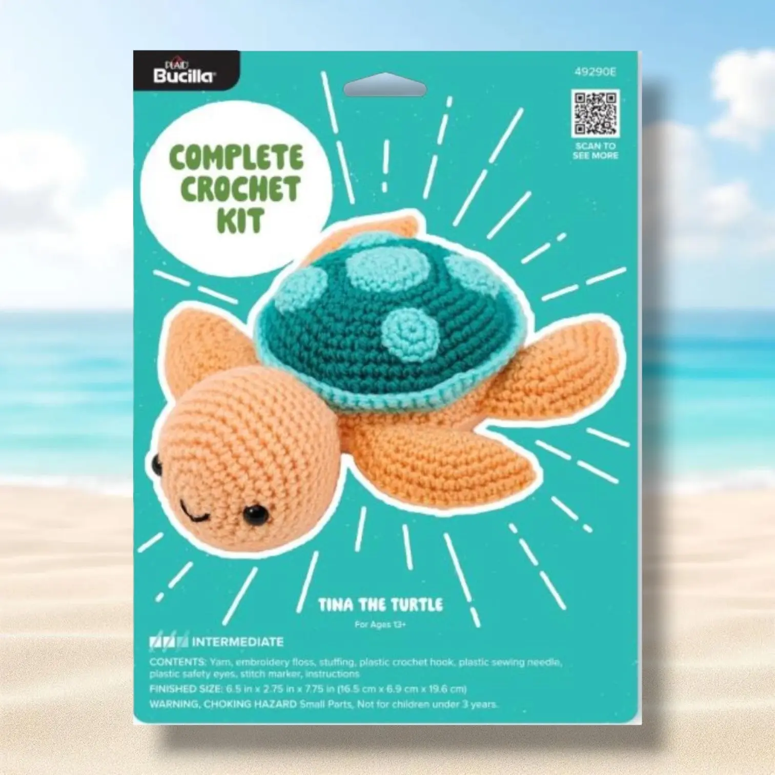 Bucilla Tina the Turtle Amigurumi Craft Crochet Kit - Soft Yarn, Crochet Hook, Pattern, Intermediate-Friendly, Relaxing Creative Activity, Perfect Gift for DIY Enthusiasts, Craft Crochet Kits