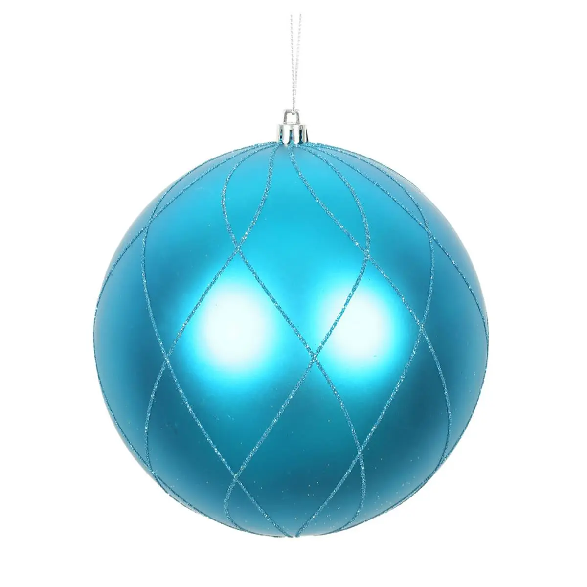 212 MAIN 6 in. Plastic Round Christmas Home Ornament - Turquoise, Matt Finish, Glitter Swirl Design, 3 per Box